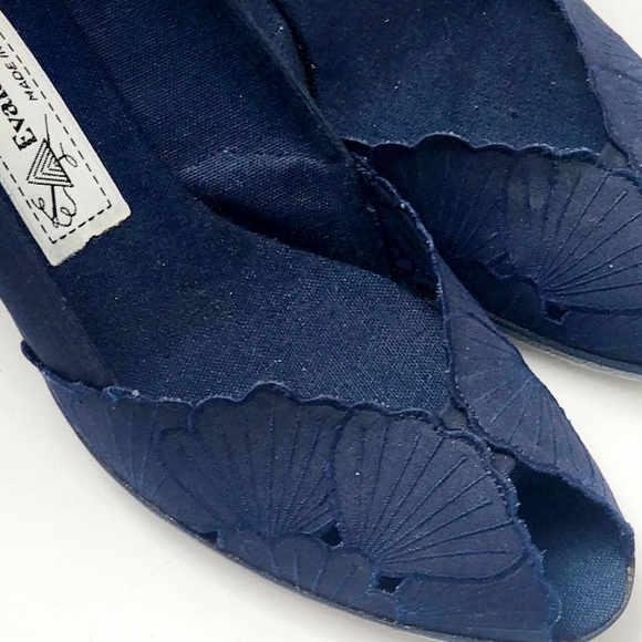 Evan Picone Women's Blue Flower Cutout Peep Toe Slip-on Wedges Size 9.5 - Picture 8 of 11